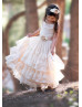 Champagne Lace Tulle Tiered Boho Flower Girl Dress